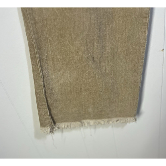 Umgee Wide Leg Frayed Hem Corduroy Pants Size Large Pull on Pockets Beige Boho - Picture 7 of 10